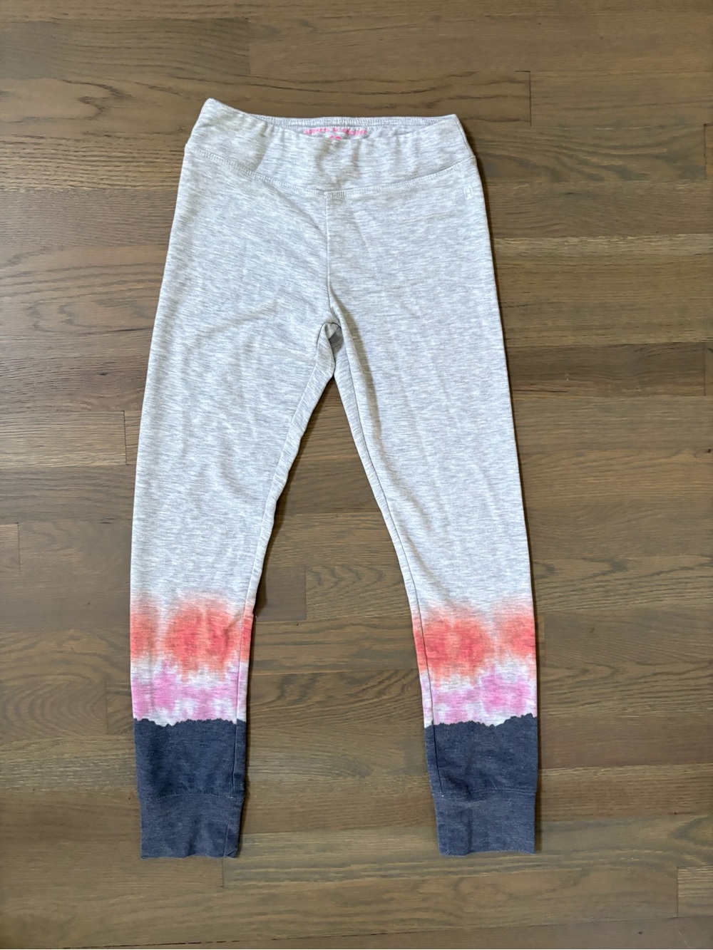 Girls' Tie-Dye Hem Knit Joggers - Gray with Pink/Coral Accents